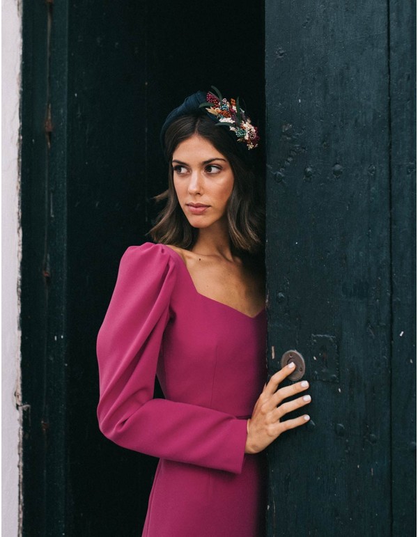 Navy blue headband with floral decoration on the side Cala by Lilian - 4