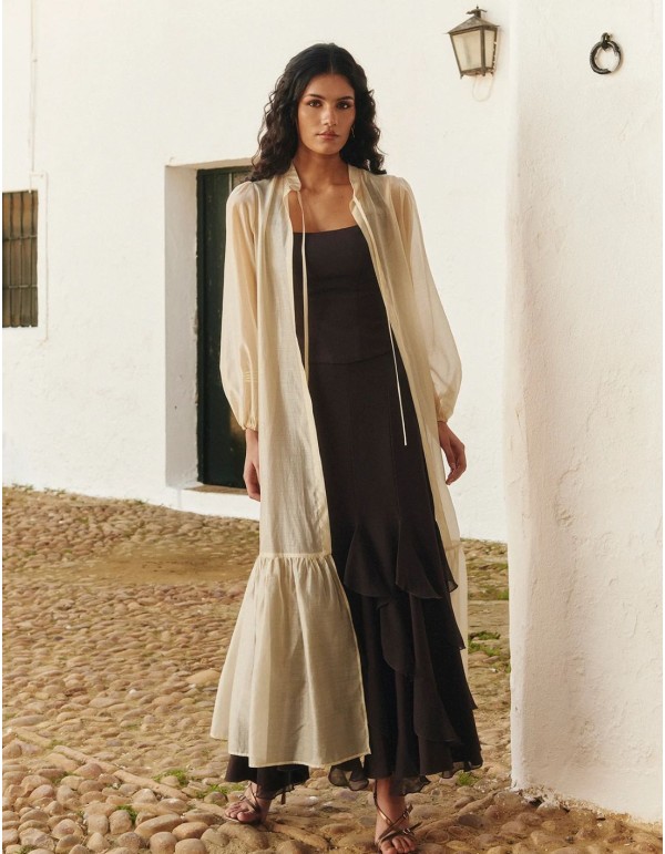 Ecru tone organza jacket with midi cut