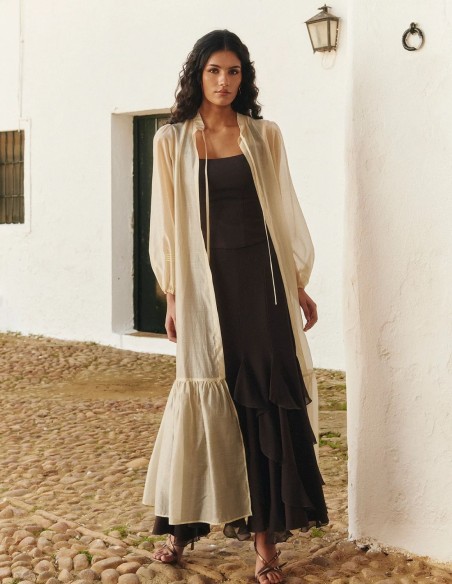 Ecru tone organza jacket with midi cut