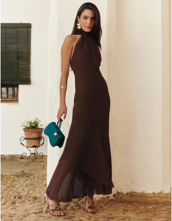 Vestido midi marrón