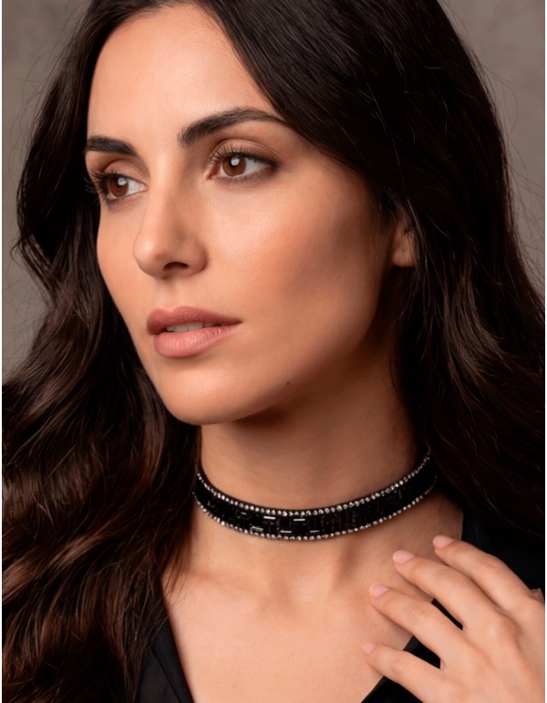 Black crystal rhinestone choker