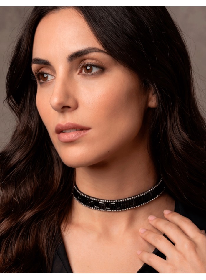 Black crystal rhinestone choker