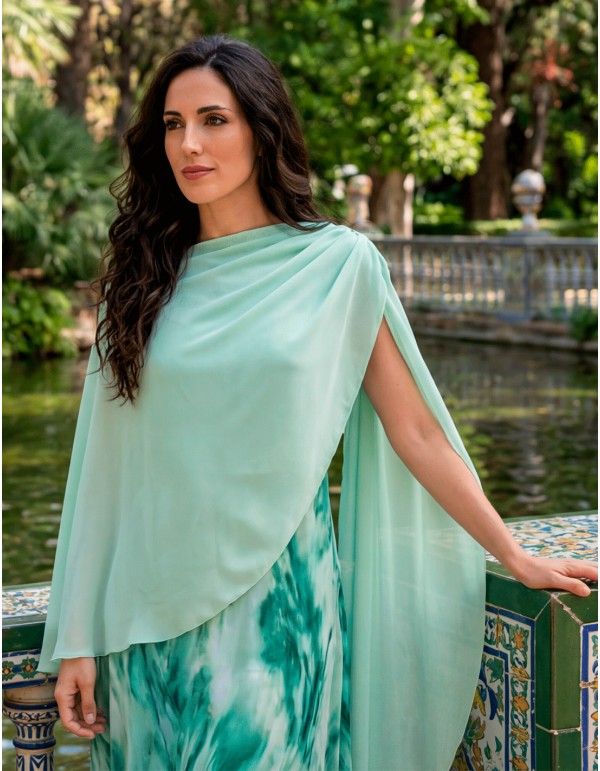 Pastel green pastel green chiffon cross over cape for wedding guests