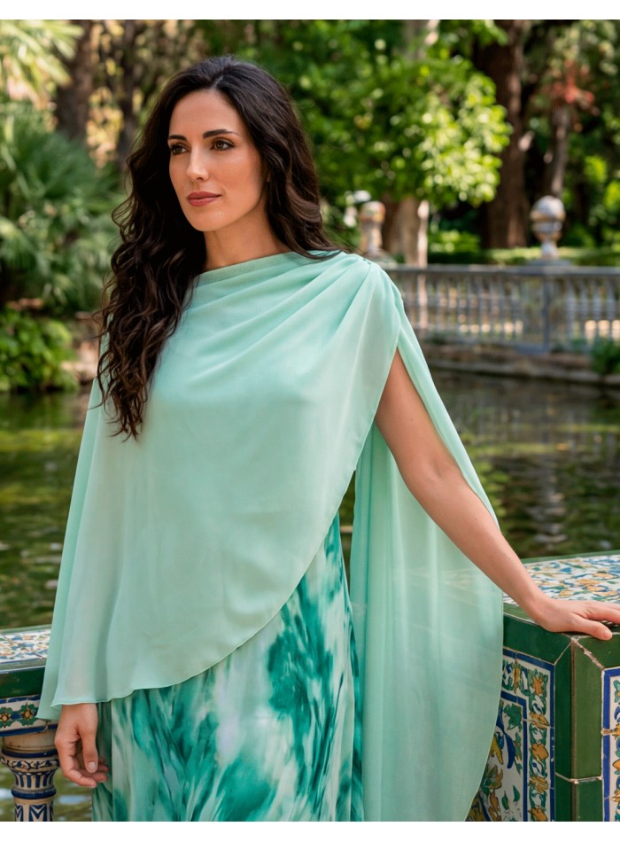 Pastel green pastel green chiffon cross over cape for wedding guests