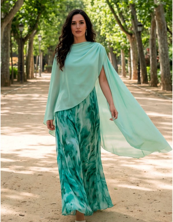 Cape croisée en mousseline de soie vert pastel pour les invités 2