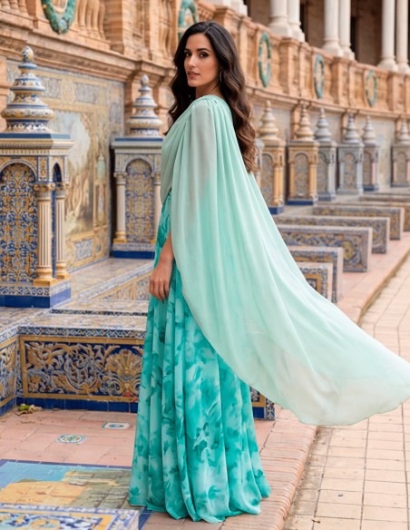 Pastel green pastel green chiffon cross over cape for wedding guests