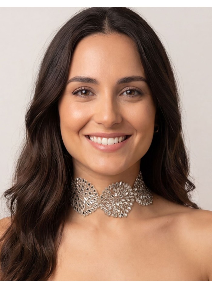 Choker of flowers in crystals and silver...