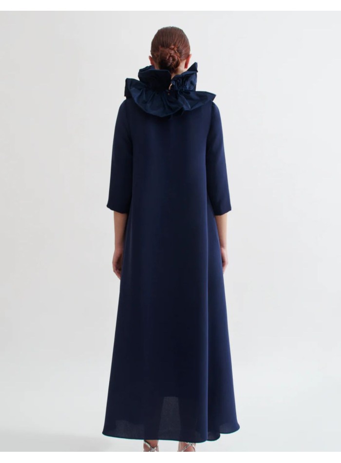 Navy blue midi dress with swan neckline and...