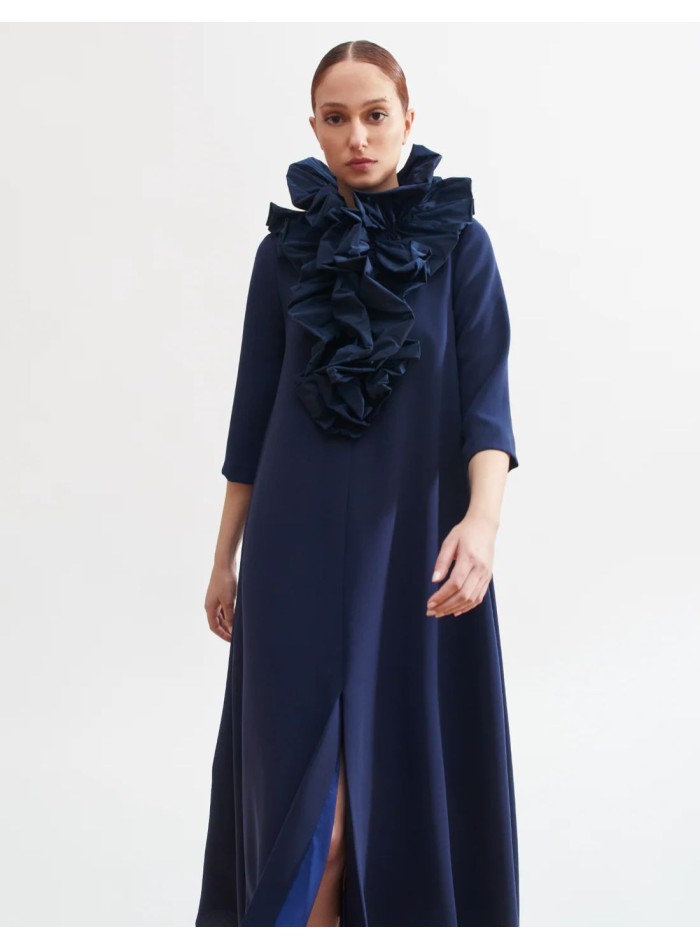 Navy blue midi dress with swan neckline and...