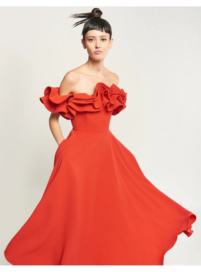 Vestido de invitada midi rojo