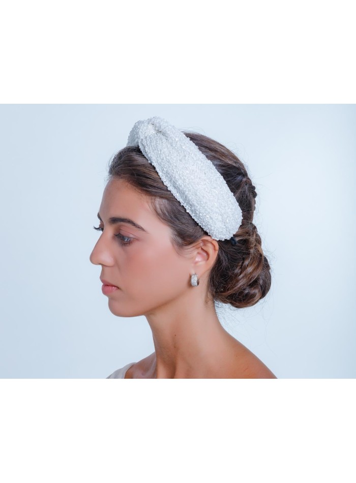 White bridal headdress with rhinestones for guests