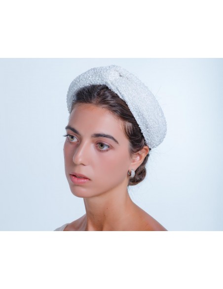 White bridal headdress with rhinestones for events