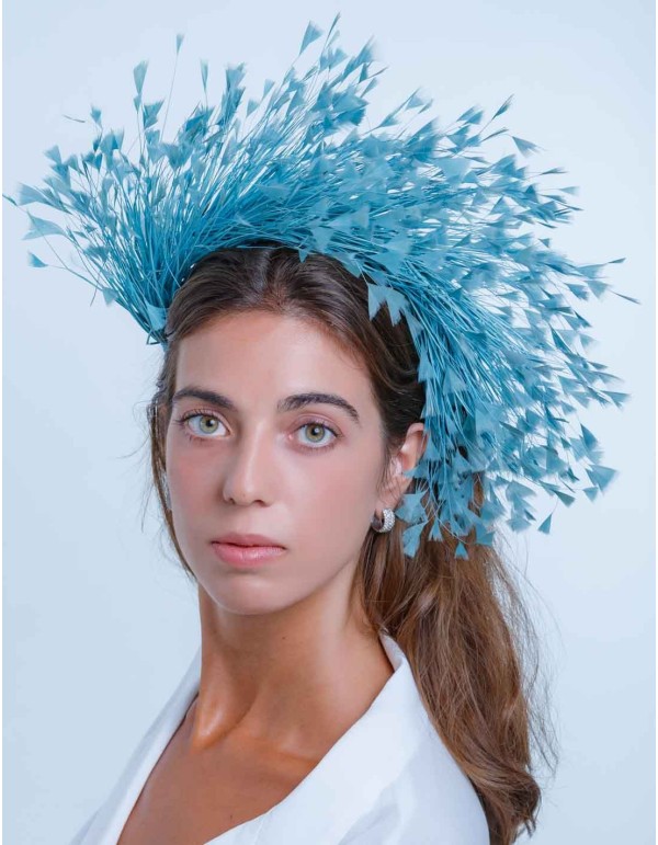 Feathered natural blue headband de Margarita Sangiovanni 2