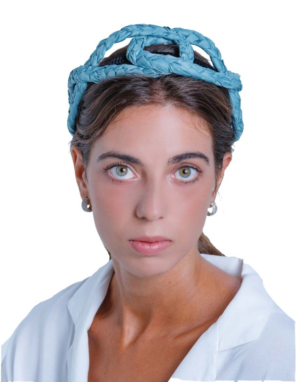 Blue cross-braided headband by Margarita Sangiovanni
