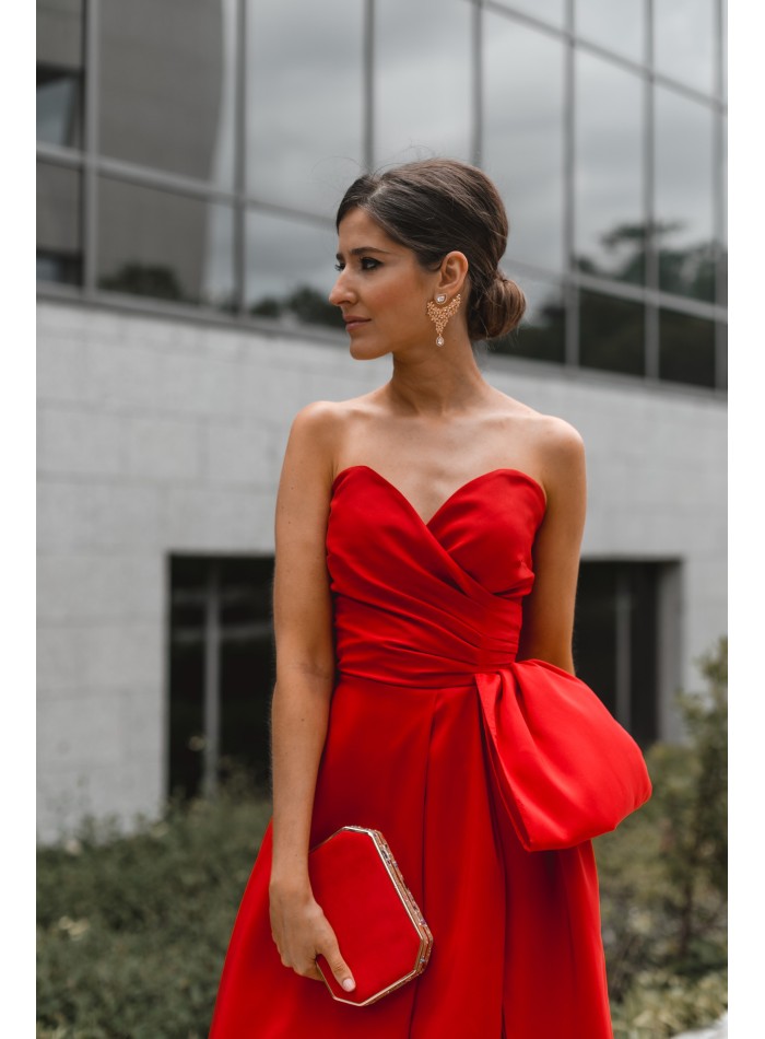 Red maxi party dress heart neckline - INVITADA PERFECTA Elsa Barreto - 4