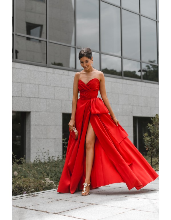 Red maxi party dress heart neckline - INVITADA PERFECTA Elsa Barreto - 2