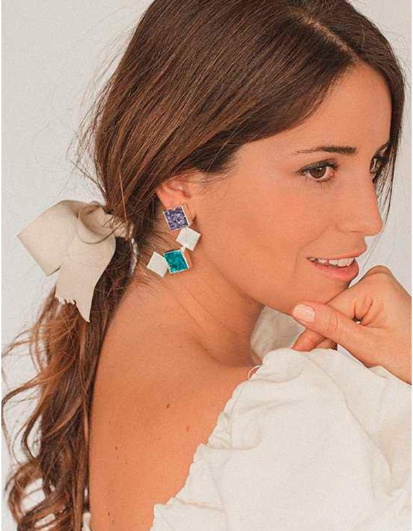 Longues boucles d'oreilles avec pierres géométriques... 2