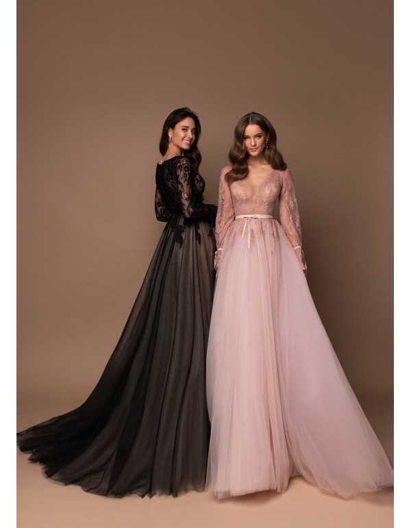 Vestido de fiesta largo boho con escote en V y encaje boda