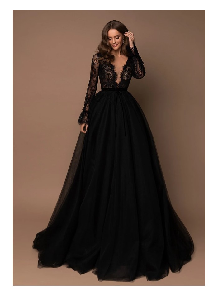 Vestido de fiesta largo boho con escote en V y encaje mangas