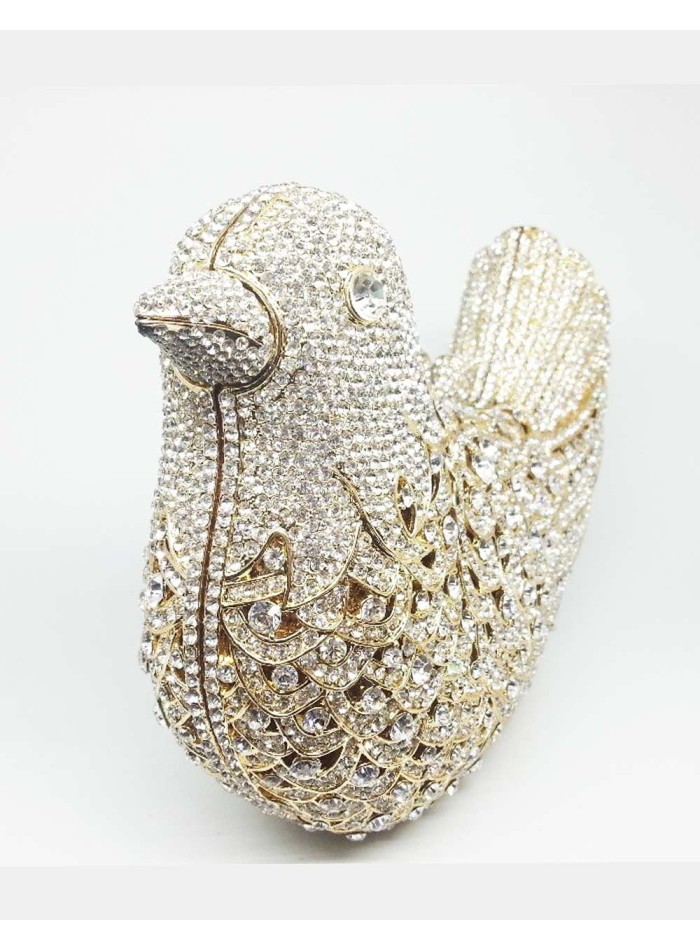 Jeweled clutch bag with the shape of a bird in silver