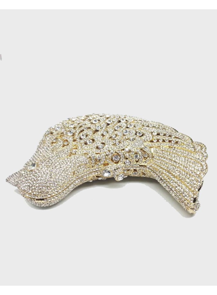 Jeweled clutch bag with the shape of a bird