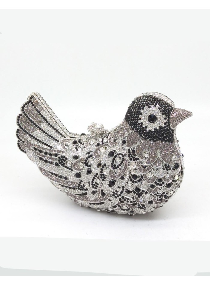 Jeweled clutch bag with the shape of a bird