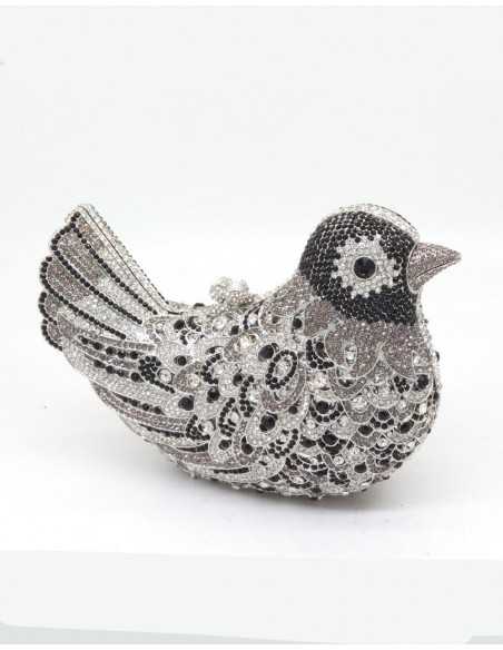 Bolso de mano joya con forma de pajarito negro