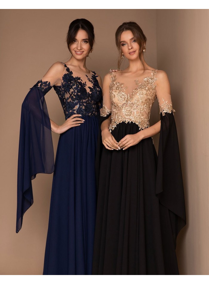 Long gown with transparent bodice and chiffon skirt-1