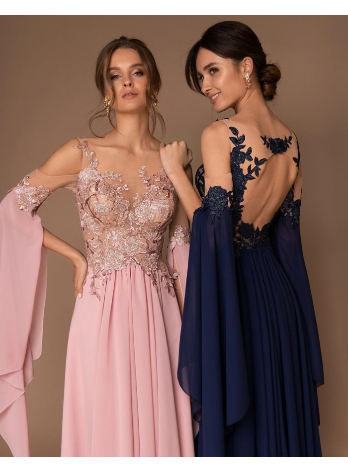 Long gown with transparent bodice and chiffon skirt-2