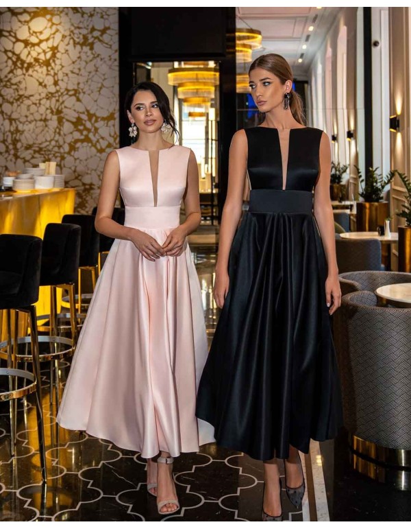 Midi party dress with flowing skirt pink 2