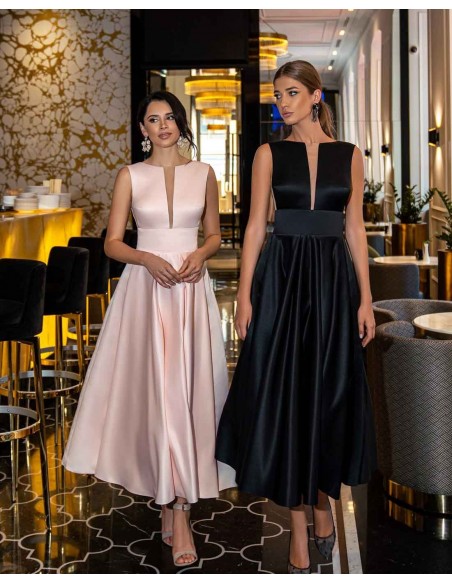 Midi party dress with flowing skirt