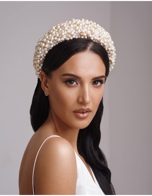 Thick headband with pearls and crystals for brides or guests