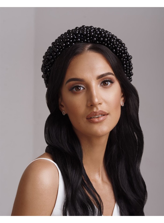 Diadema gruesa de perlas y cristales para novia o invitada-negra