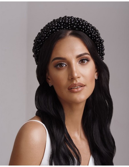Thick headband with pearls and crystals for brides or guests-black
