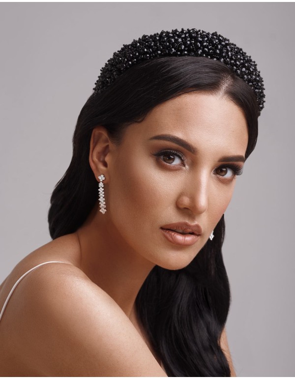 Diadema gruesa plana con perlas y cristales para novia o invitada-1