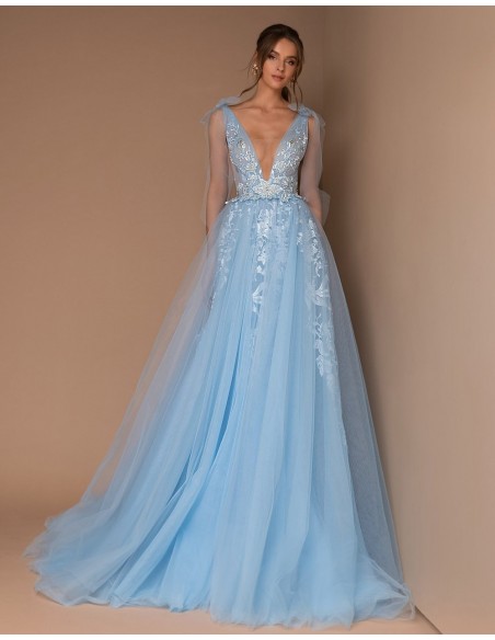 Evening dress with tulle skirt and embroidered bodice-1