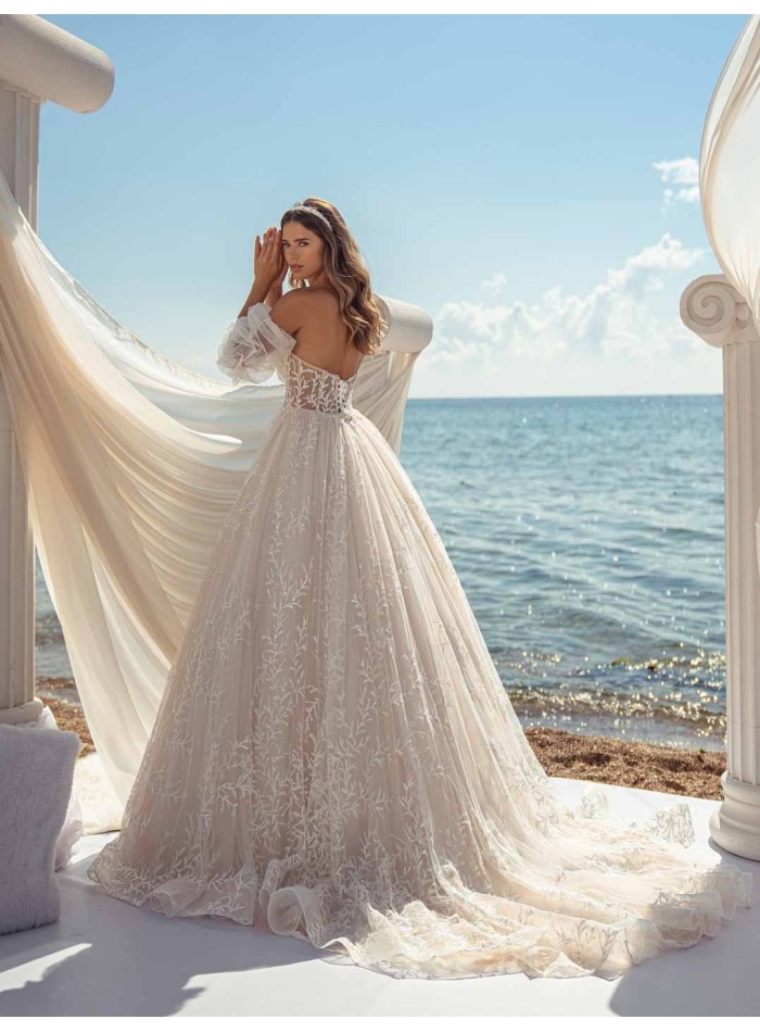 Vestido de novia evasée con escote palabra de honor y espalda descubierta en tul bordado Jeorjett Fashion Group - 5