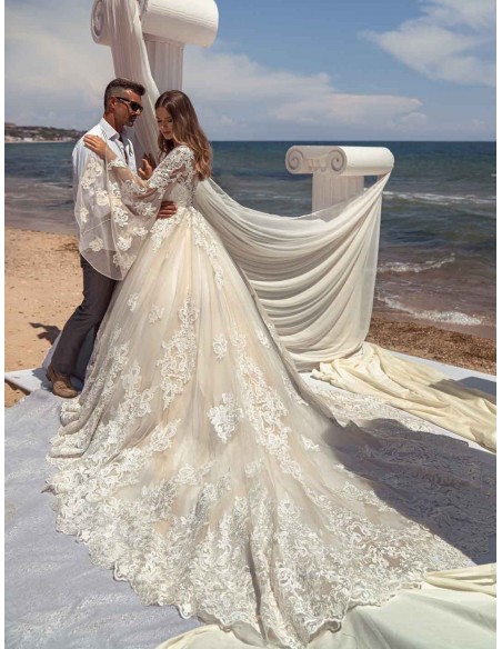 Vestido de novia princesa con manga larga de tul y guipur efecto semitransparente Jeorjett Fashion Group - 2