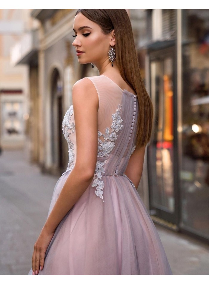 Evening dress with halter neckline made in tulle EMABRIDE - 2 