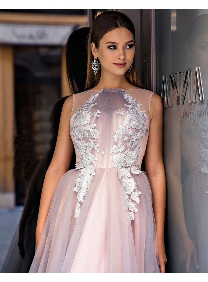 Evening dress with halter neckline made in tulle EMABRIDE - 3 