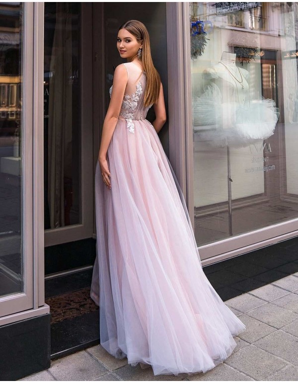 Vestido de fiesta largo con escote halter de tul EMABRIDE - 1  2