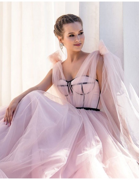 Vestido de fiesta largo con cuerpo tipo corsé realizado en tul EMABRIDE - 4 