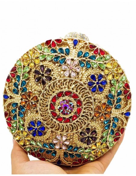 Jewel handbag with small metal and Swarovski circular flowers Lauren Lynn London Accessories - 7 