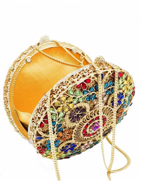 Jewel handbag with small metal and Swarovski circular flowers Lauren Lynn London Accessories - 8 