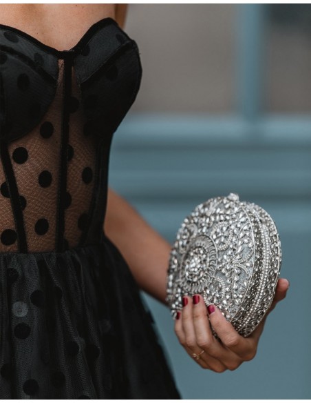 Jewel handbag with small metal and Swarovski circular flowers - INVITADA PERFECTA -4