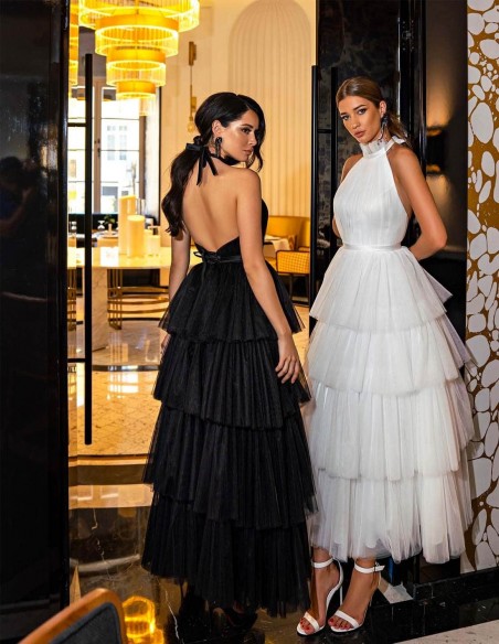 Halter neck midi party dress and skirt with tulle layers for party guests