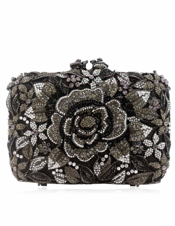 Jeweled clutch bag with crystal rose Lauren Lynn London Accessories - 1  2