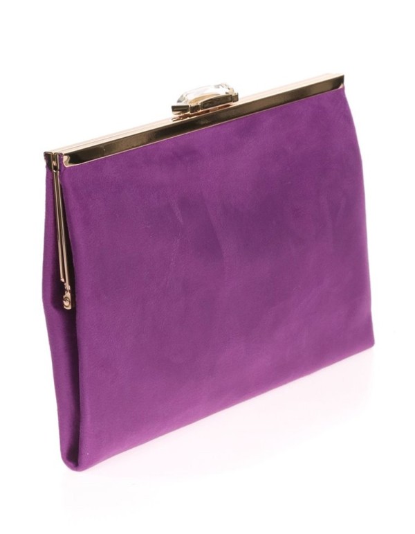 Suede party clutch with rhinestone fastening Lauren Lynn London Accessories - 14