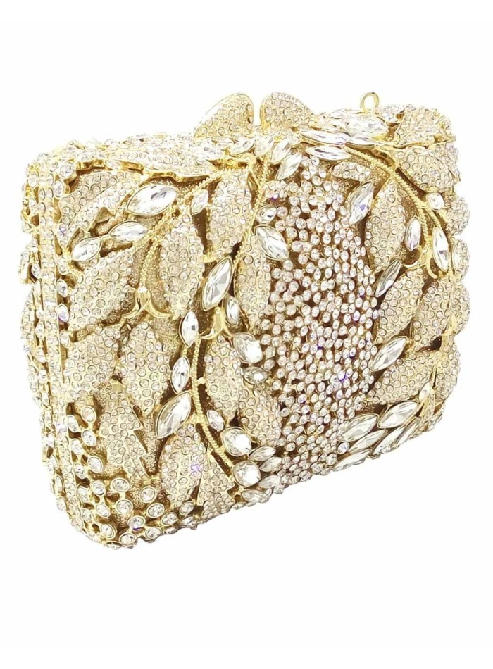 Gemstone and crystal clutch bag with leaf design