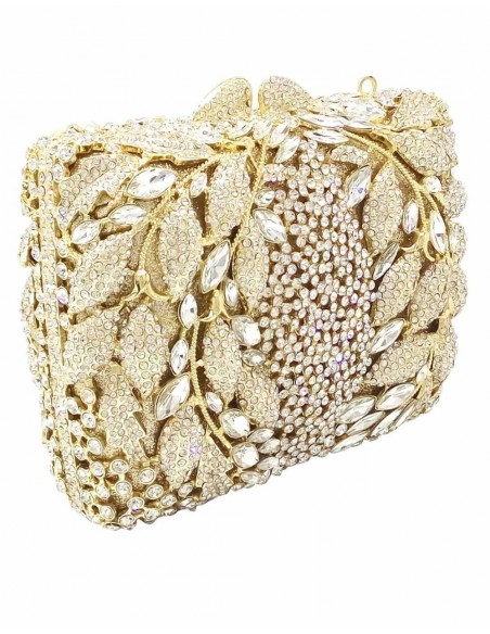 Gemstone and crystal clutch bag with leaf design